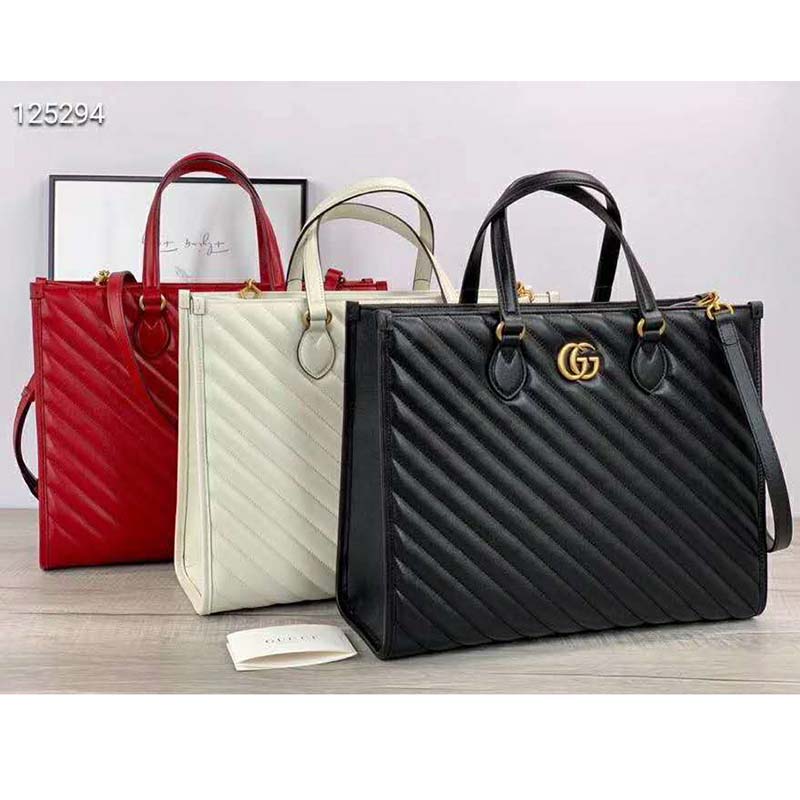 G*u*i gg unisex gg marmont medium tote bag black matelassé leather