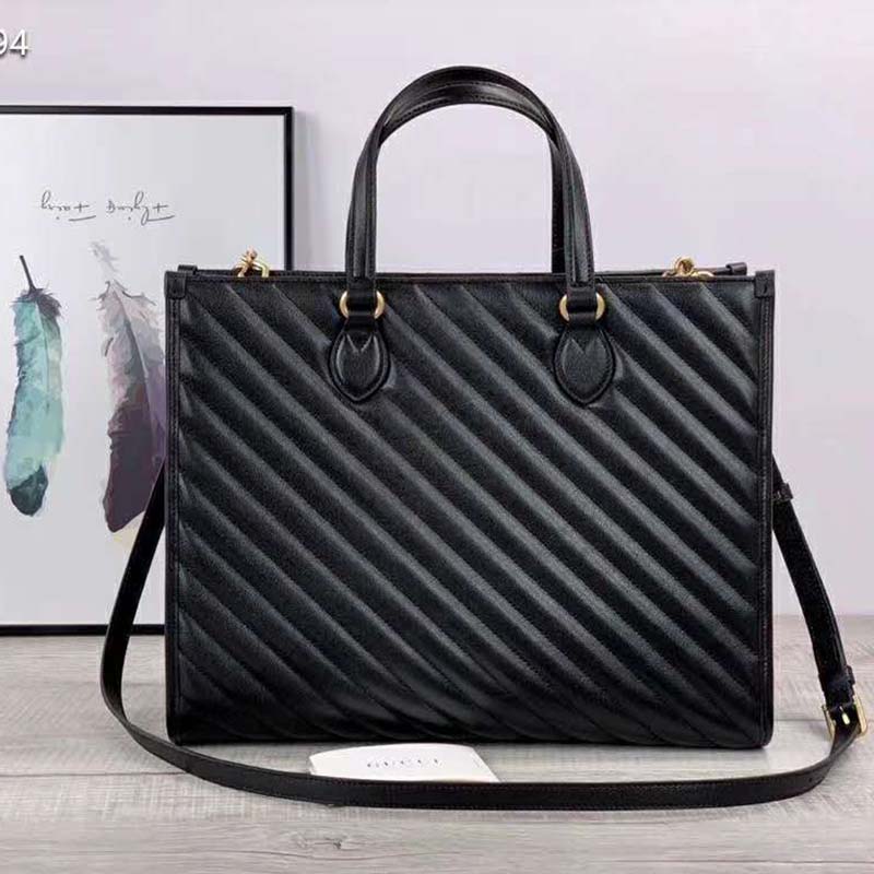 G*u*i gg unisex gg marmont medium tote bag black matelassé leather