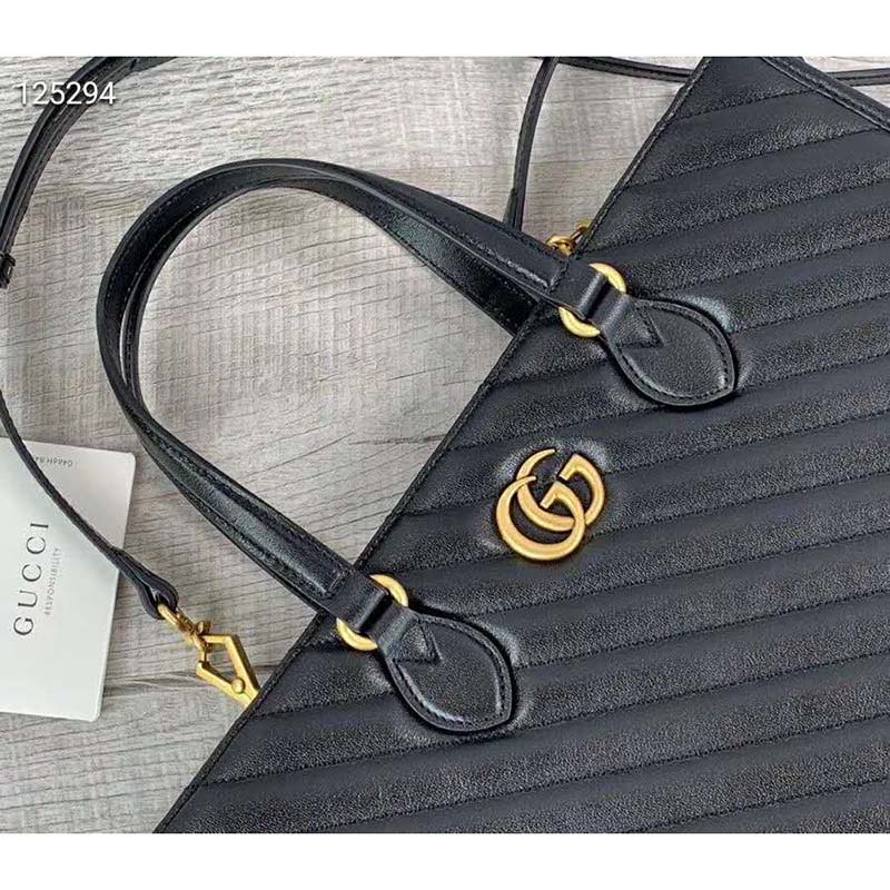G*u*i gg unisex gg marmont medium tote bag black matelassé leather