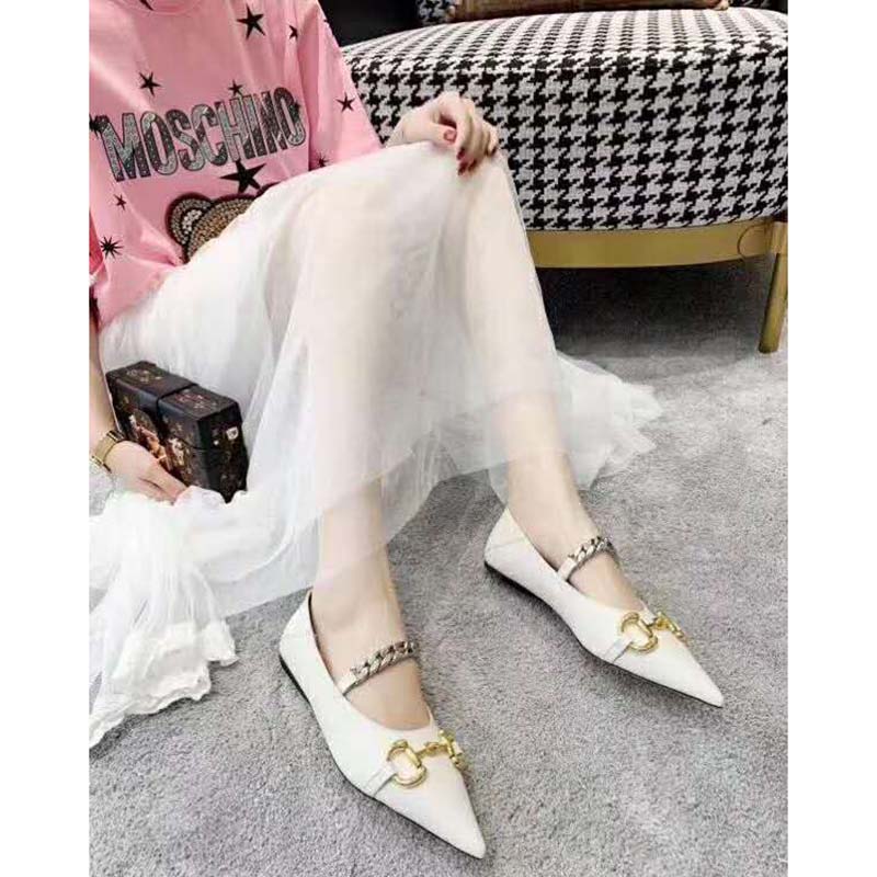 G*u*i women’s leather ballet flat with horsebit white leather