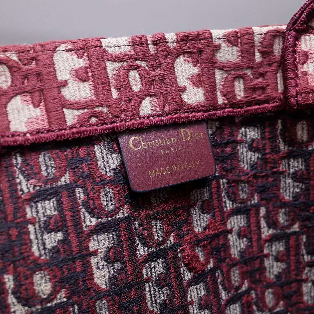 Dior Unisex Dior Book Tote Maroon Dior Oblique Embroidered Velvet