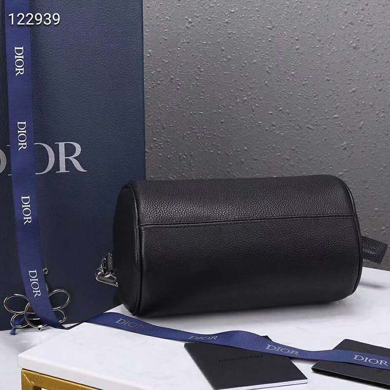 Dior Unisex Roller Messenger Bag Black Grained Calfskin “Dior” Signature