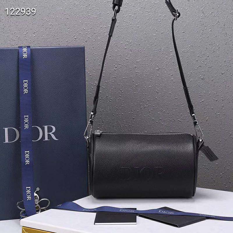 Dior Unisex Roller Messenger Bag Black Grained Calfskin “Dior” Signature