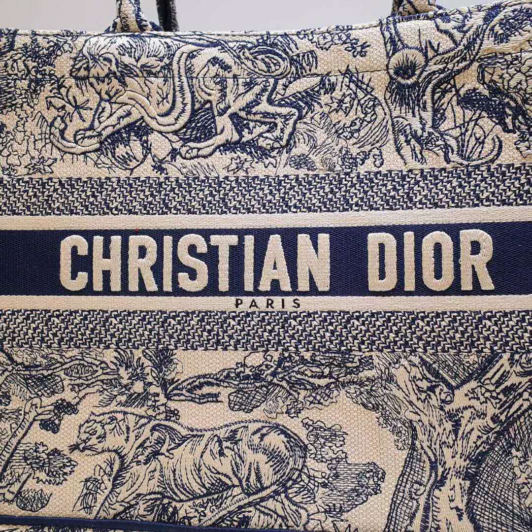 Dior Unisex Small Dior Book Tote Blue Toile De Jouy Embroidery