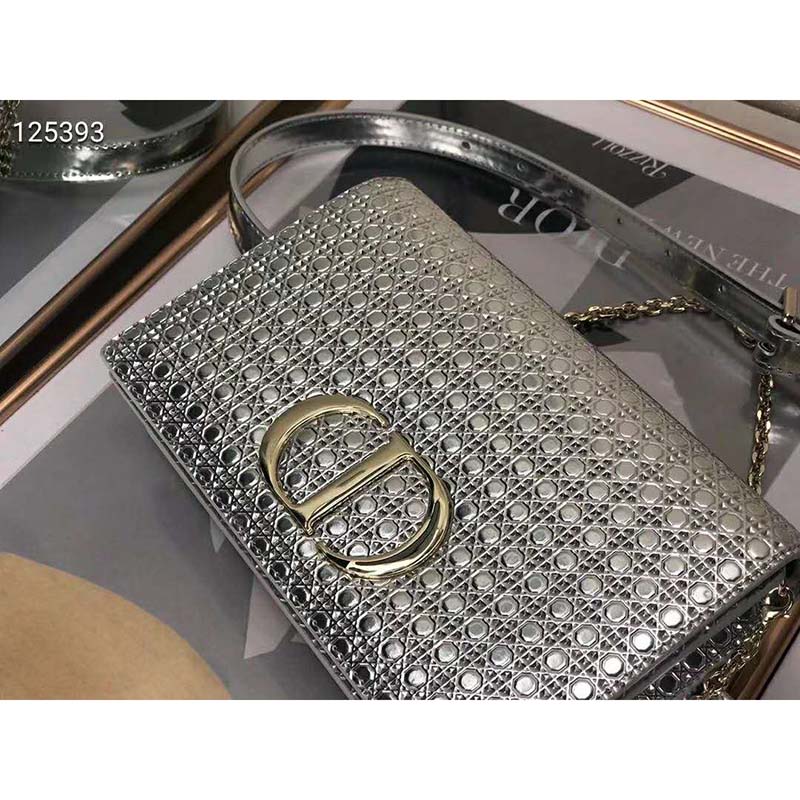 Dior Women 30 Montaigne 2-in-1 Pouch Metallic Stardust Gray Microcannage Calfskin