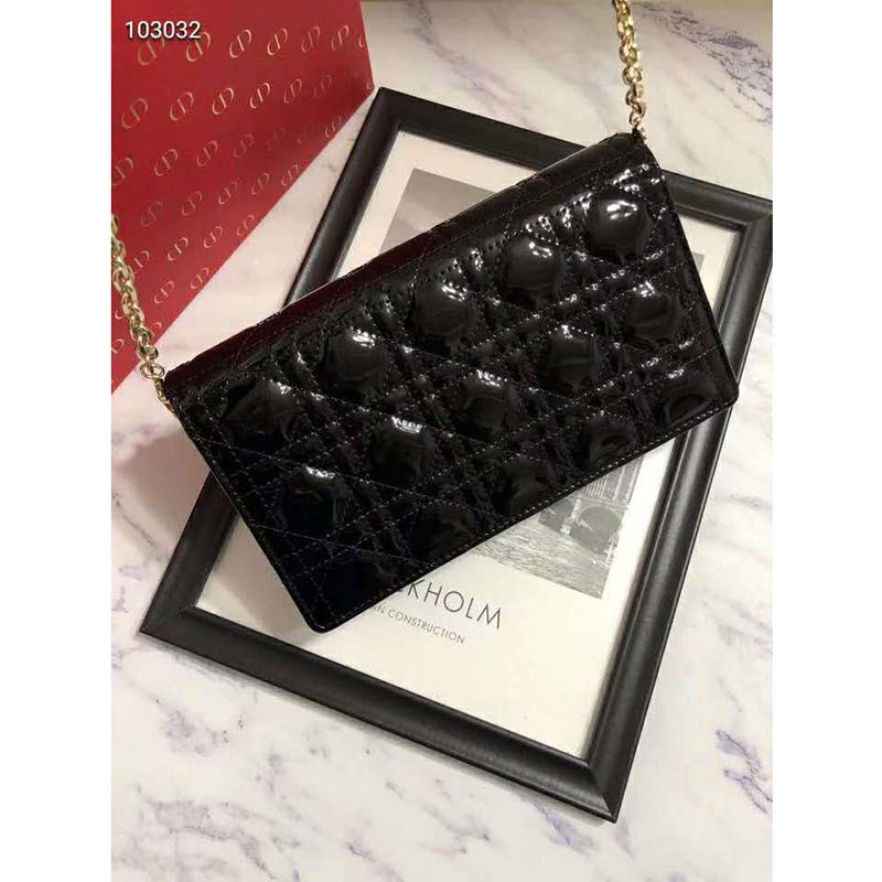 Dior Women Lady Dior Pouch Black Patent Cannage Calfskin ‘D.I.O.R.’