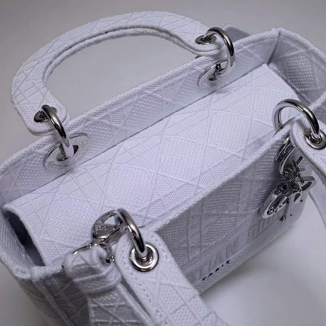 Dior Women Medium Lady D-Lite Bag White Cannage Embroidery