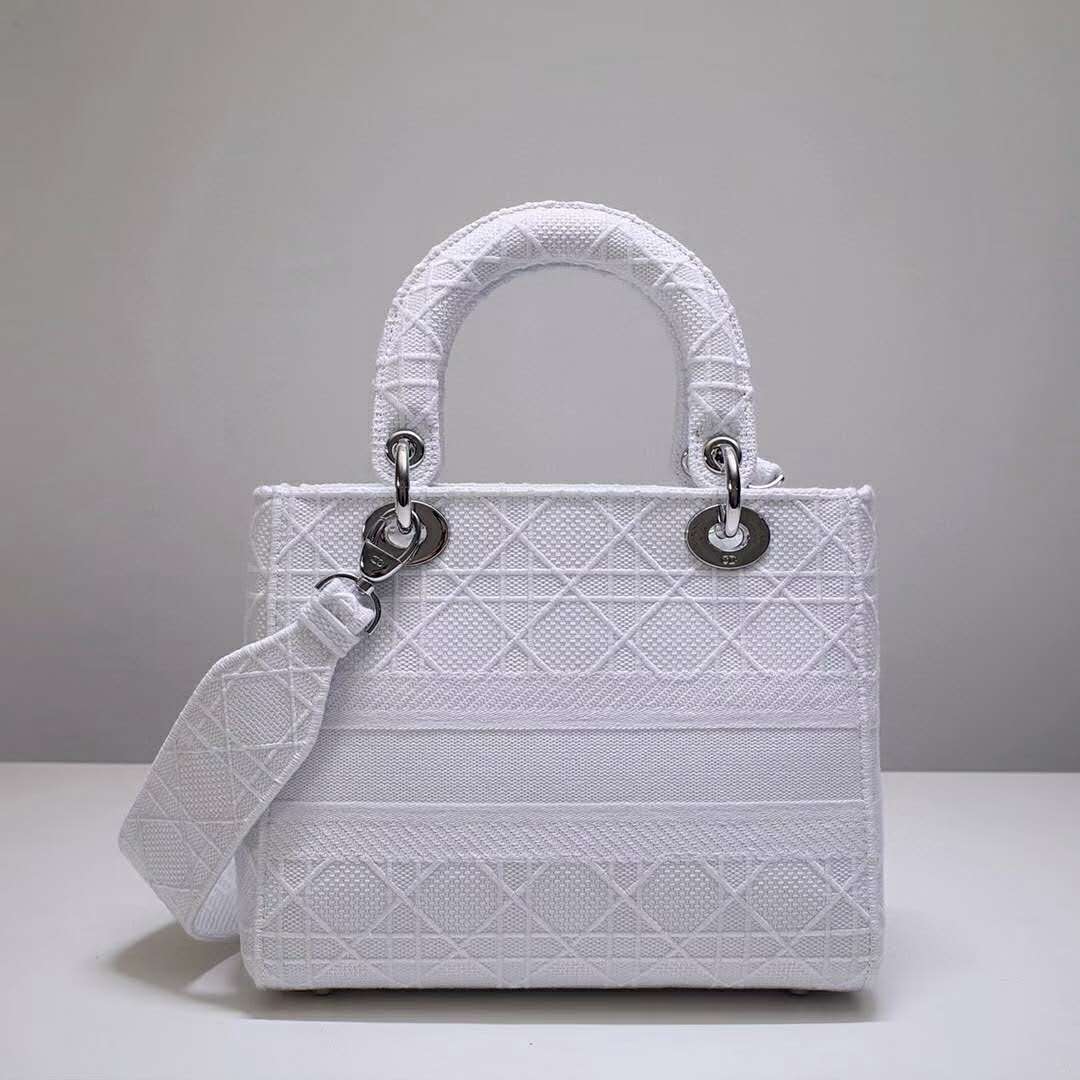 Dior Women Medium Lady D-Lite Bag White Cannage Embroidery