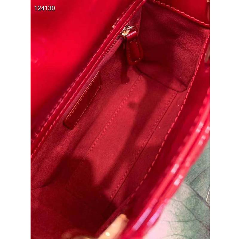 Dior Women Mini Lady Dior Bag Cherry Red Patent Cannage Calfskin