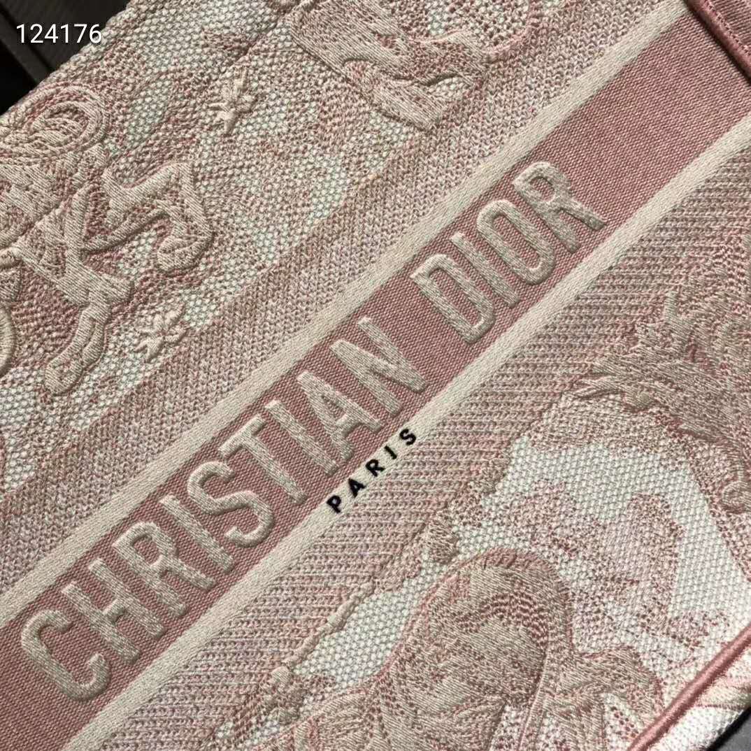 Dior Women Small Dior Book Tote Pink Toile De Jouy Embroidery