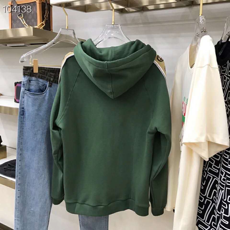 G*u*i men cotton jersey hooded sweatshirt green heavy felted organic