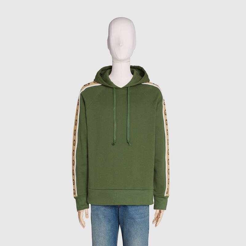 G*u*i men cotton jersey hooded sweatshirt green heavy felted organic