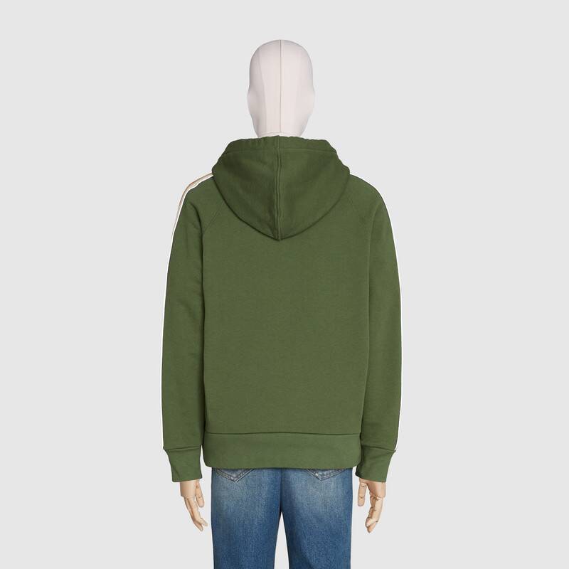 G*u*i men cotton jersey hooded sweatshirt green heavy felted organic