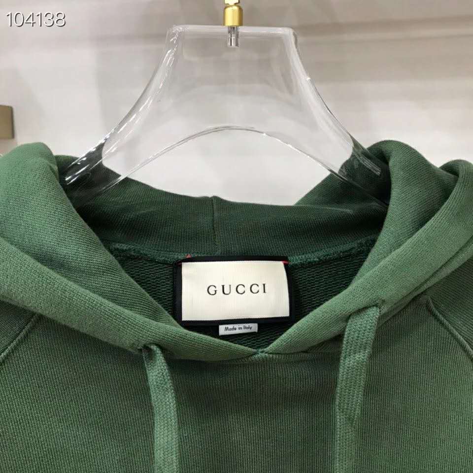 G*u*i men cotton jersey hooded sweatshirt green heavy felted organic