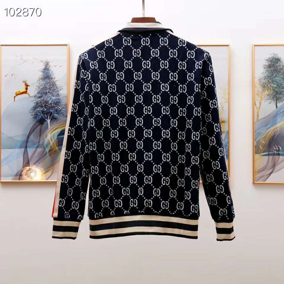 G*u*i men gg jacquard cotton jacket blue ivory gg jacquard jersey
