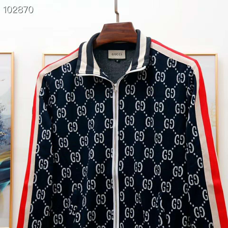 G*u*i men gg jacquard cotton jacket blue ivory gg jacquard jersey