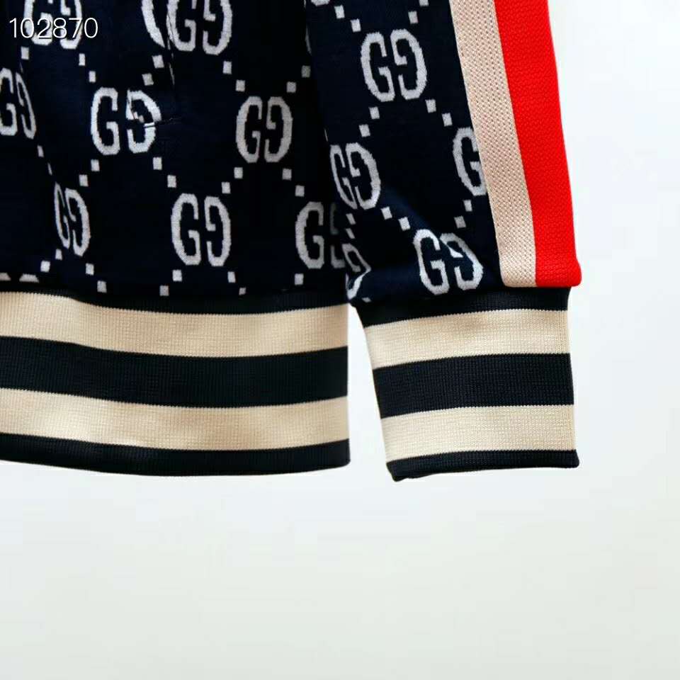 G*u*i men gg jacquard cotton jacket blue ivory gg jacquard jersey