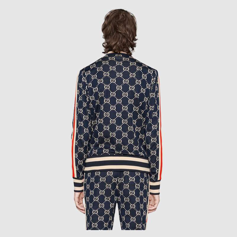 G*u*i men gg jacquard cotton jacket blue ivory gg jacquard jersey