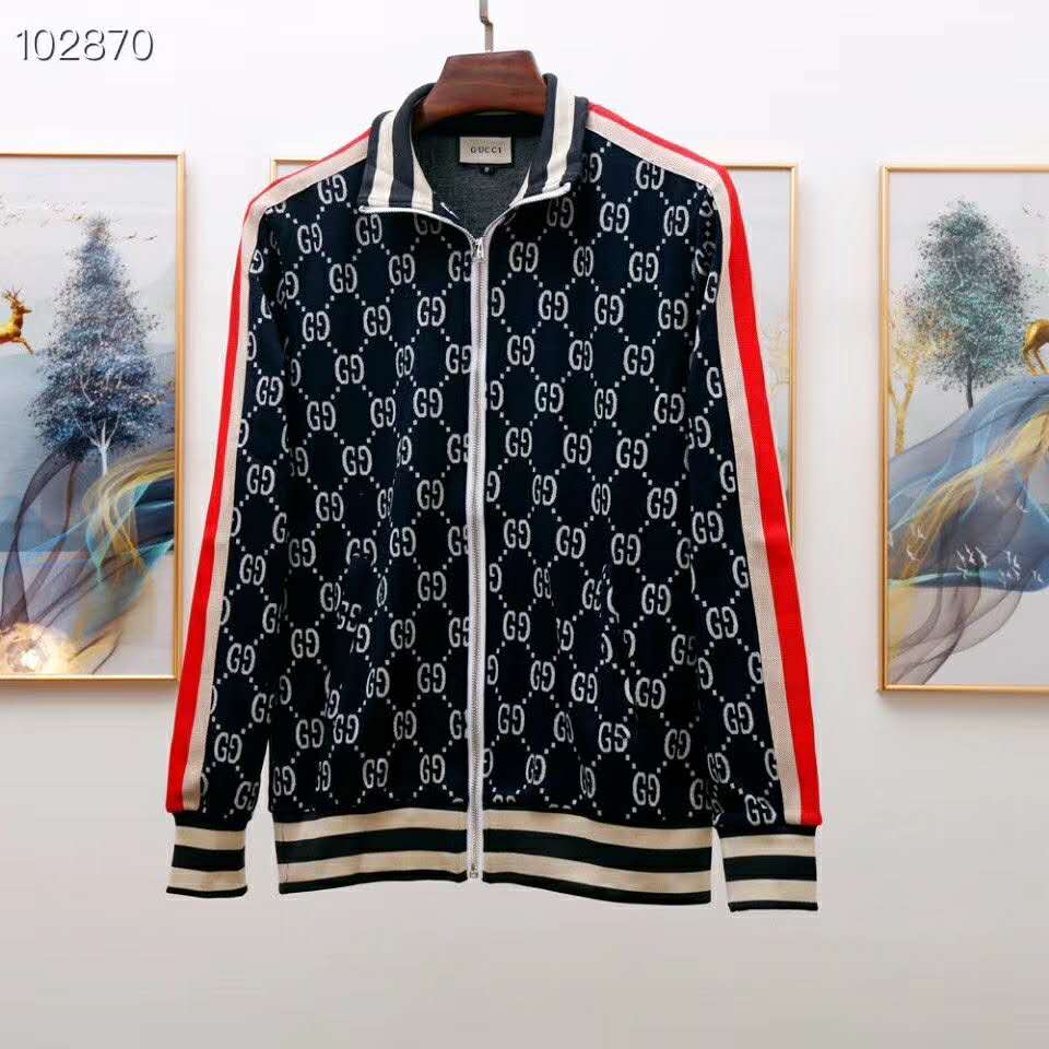G*u*i men gg jacquard cotton jacket blue ivory gg jacquard jersey