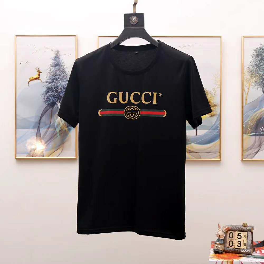 G*u*i men oversize washed t-shirt with G*u*i logo black washed cotton jersey