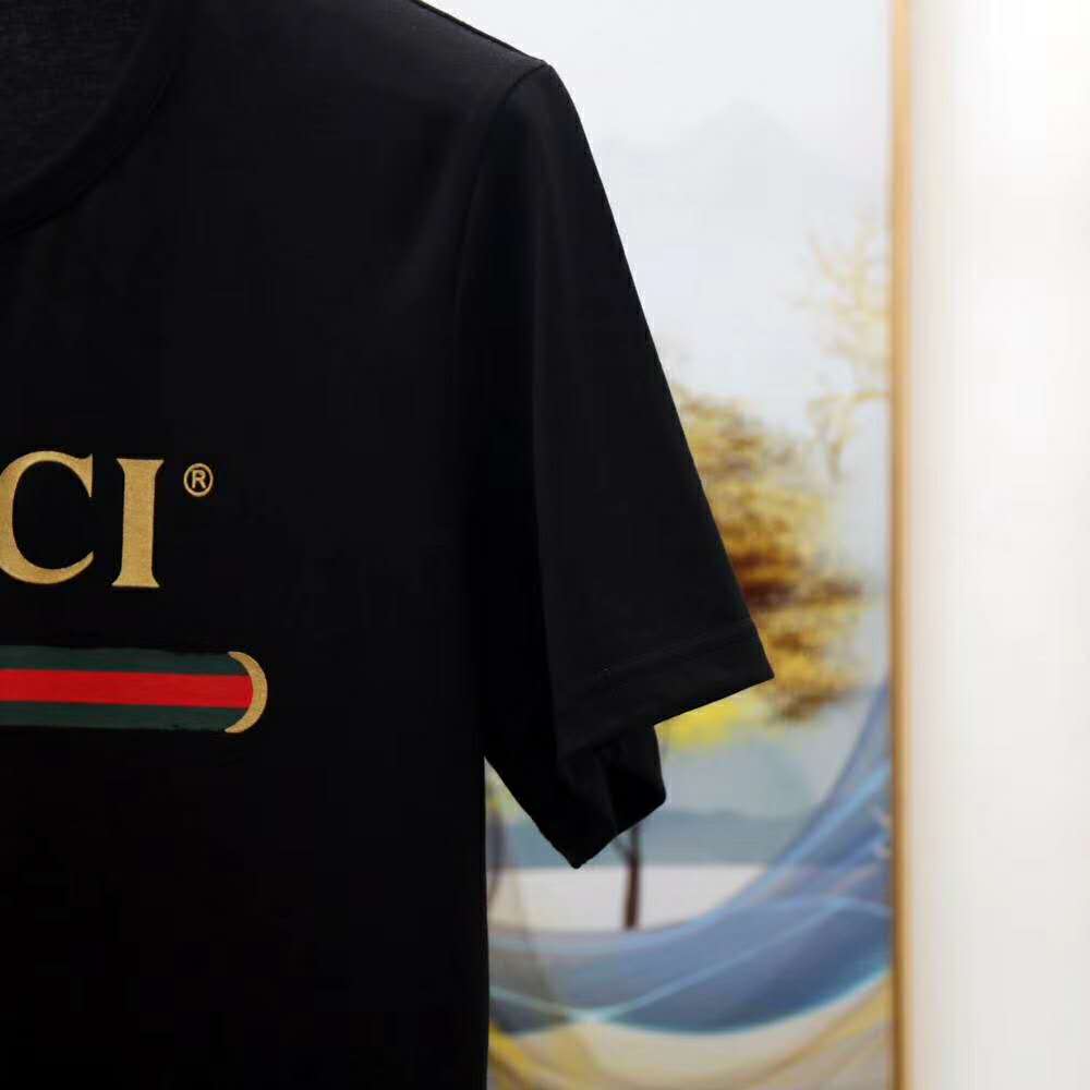 G*u*i men oversize washed t-shirt with G*u*i logo black washed cotton jersey