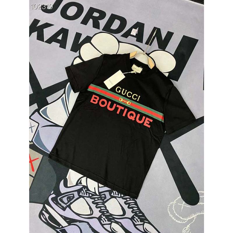 G*u*i men’s G*u*i boutique print oversize t-shirt black cotton jersey