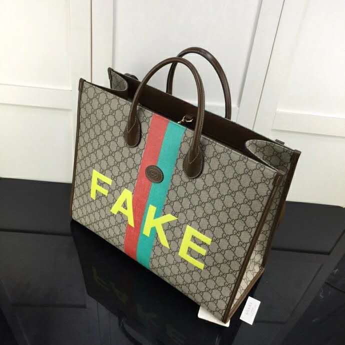 G*u*i unisex ‘fake/not’ print large tote bag gg supreme canvas