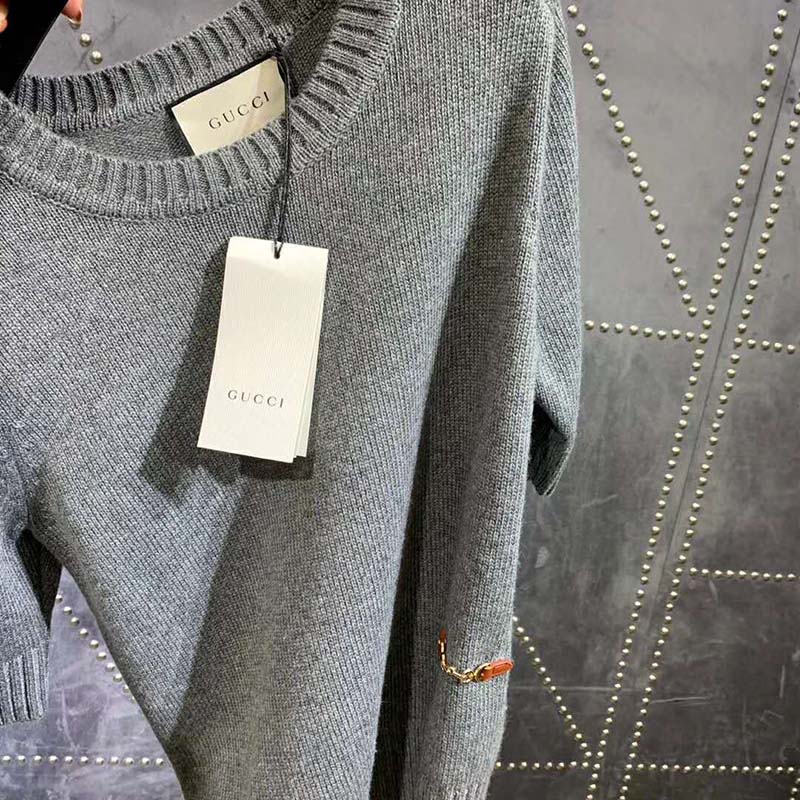 G*u*i women cashmere top with horsebit crewneck gold-toned metal