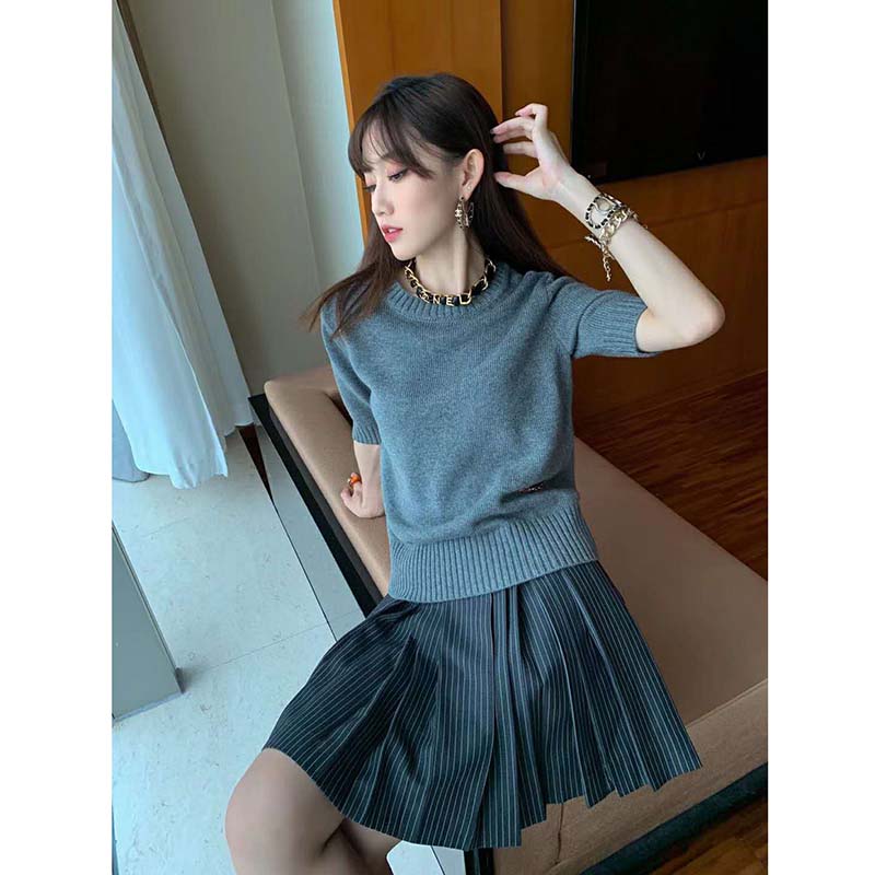 G*u*i women cashmere top with horsebit crewneck gold-toned metal