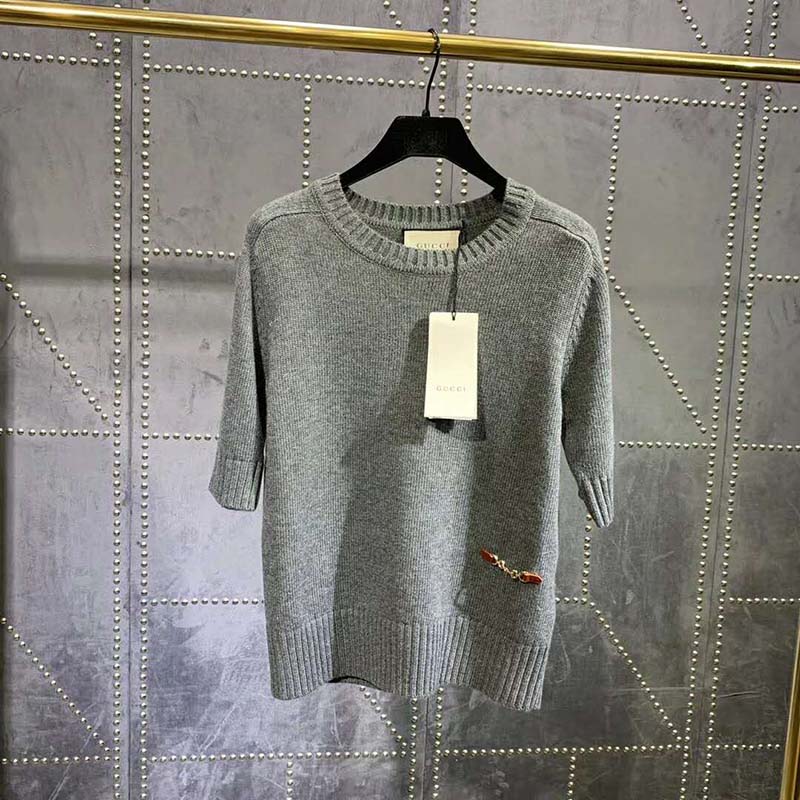 G*u*i women cashmere top with horsebit crewneck gold-toned metal