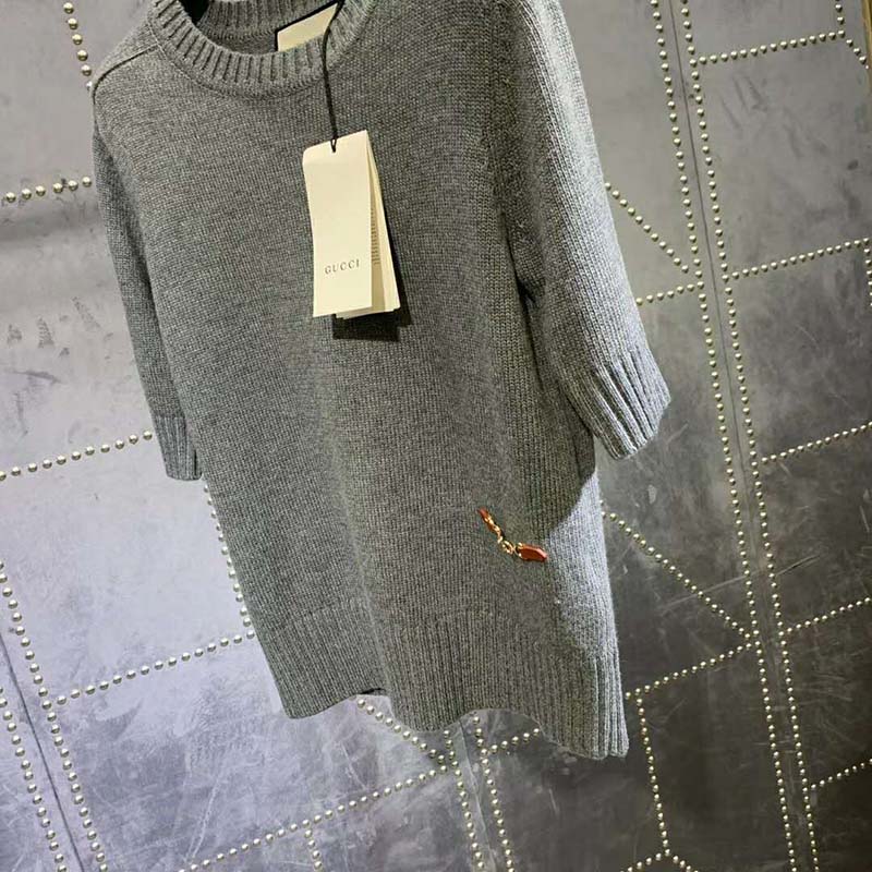 G*u*i women cashmere top with horsebit crewneck gold-toned metal
