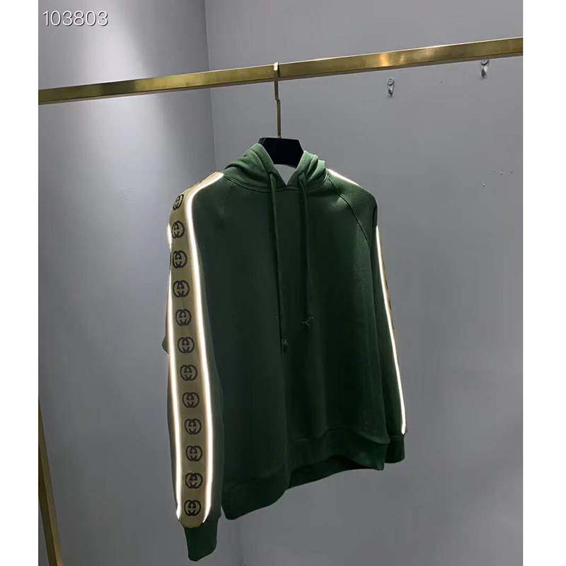G*u*i women cotton jersey hooded sweatshirt green heavy felted organic
