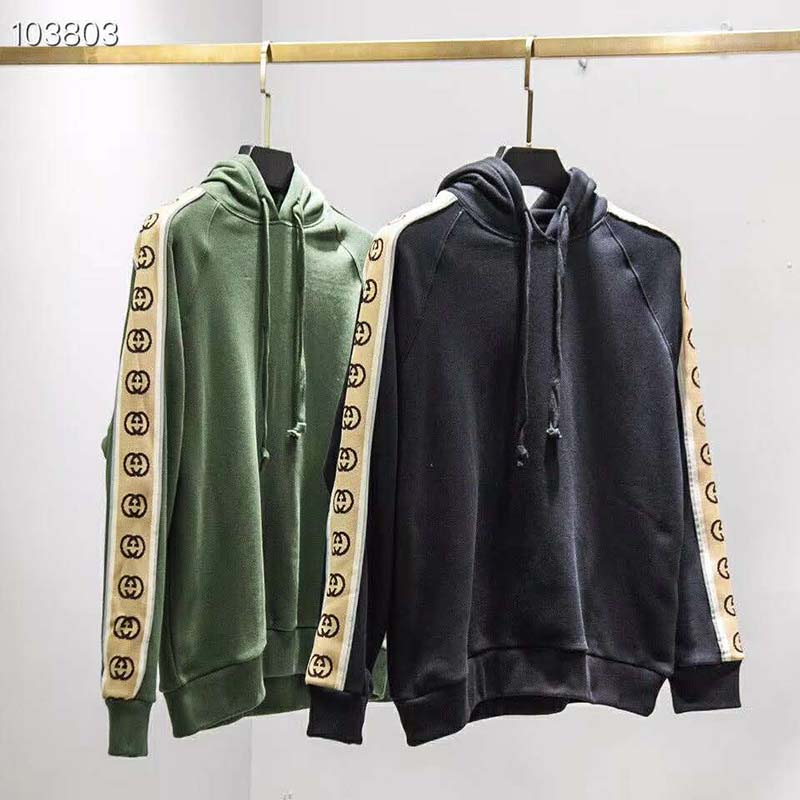 G*u*i women cotton jersey hooded sweatshirt green heavy felted organic