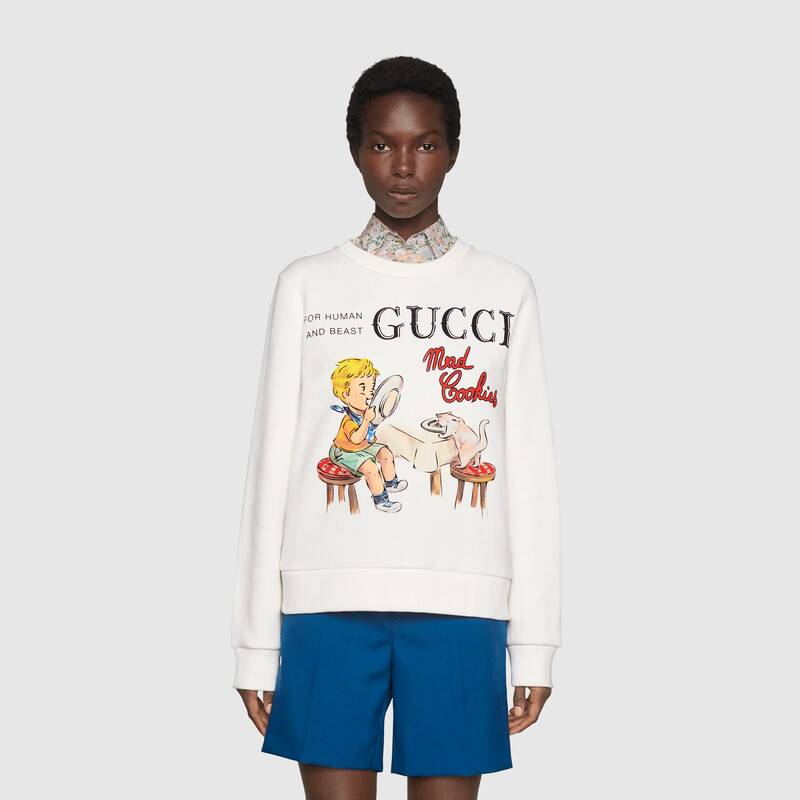G*u*i women G*u*i ‘mad cookies’ print sweatshirt cotton jersey crewneck-white