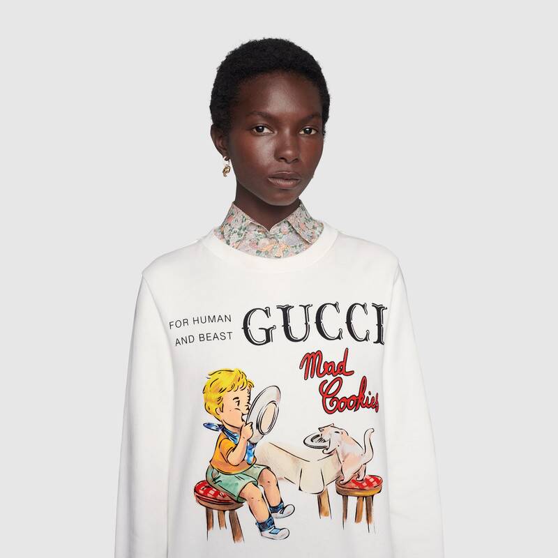 G*u*i women G*u*i ‘mad cookies’ print sweatshirt cotton jersey crewneck-white