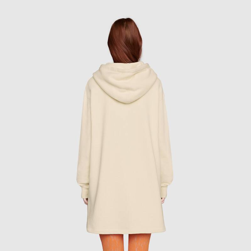 G*u*i women hooded dress with gg apple print white organic cotton jersey