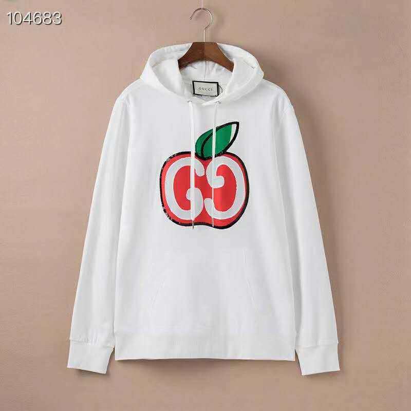 G*u*i women hooded dress with gg apple print white organic cotton jersey
