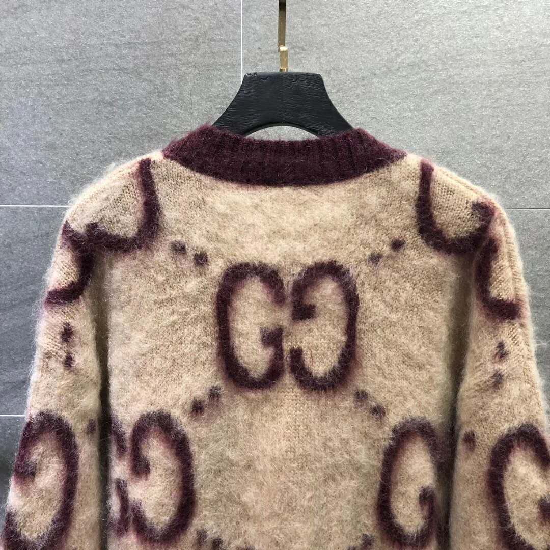 G*u*i men reversible gg mohair wool cardigan brushed gg jacquard blend