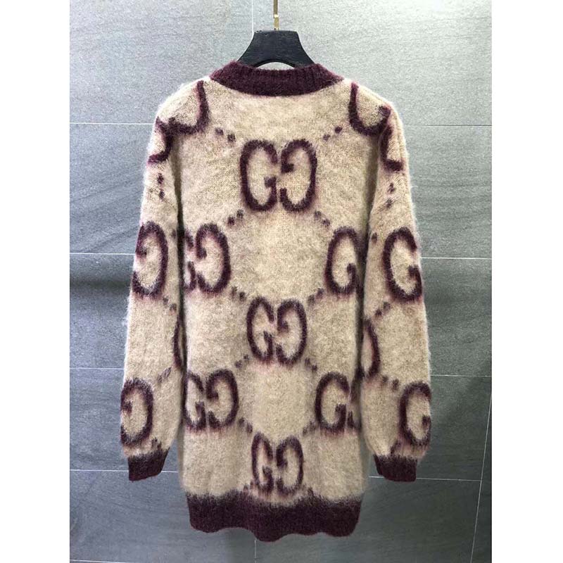 G*u*i men reversible gg mohair wool cardigan brushed gg jacquard blend