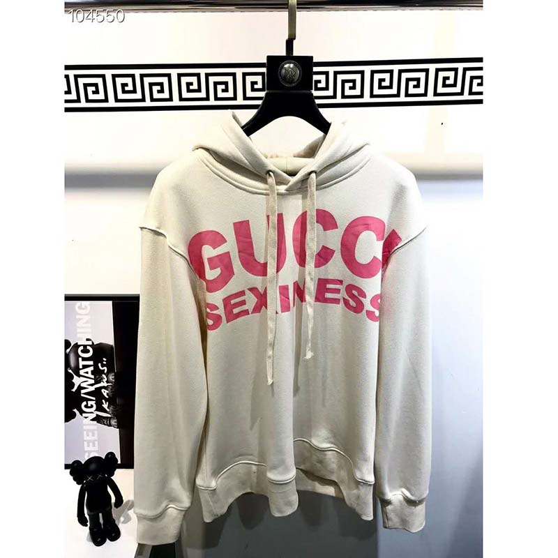 G*u*i women sexiness print sweatshirt washed off-white light felted cotton jersey