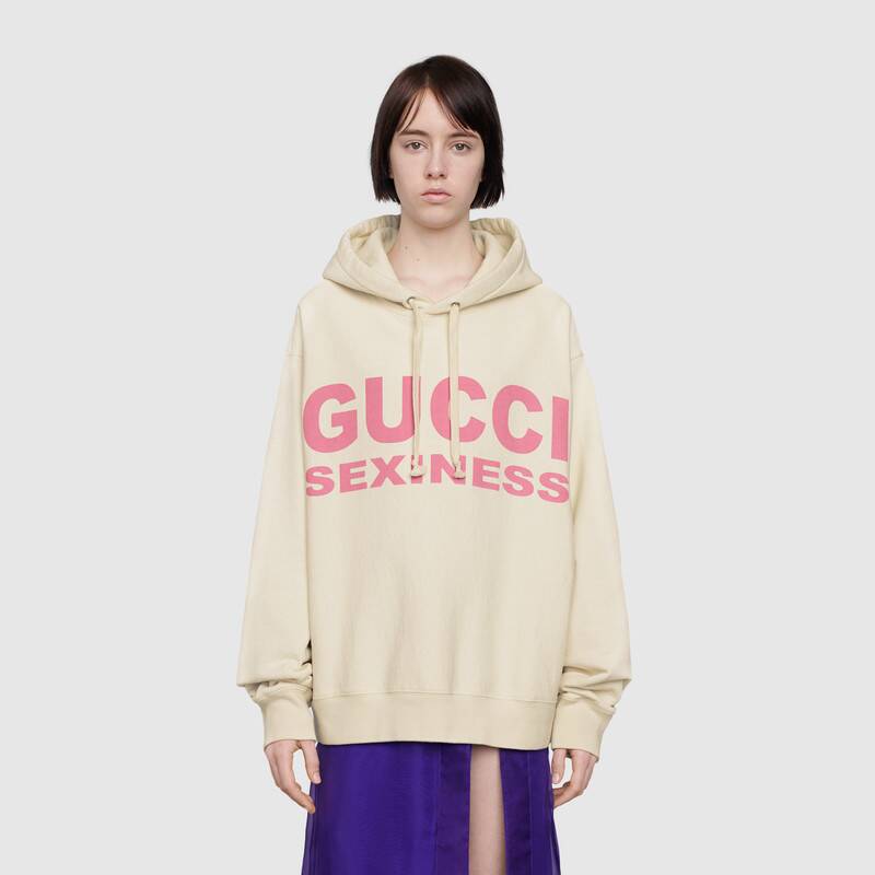 G*u*i women sexiness print sweatshirt washed off-white light felted cotton jersey