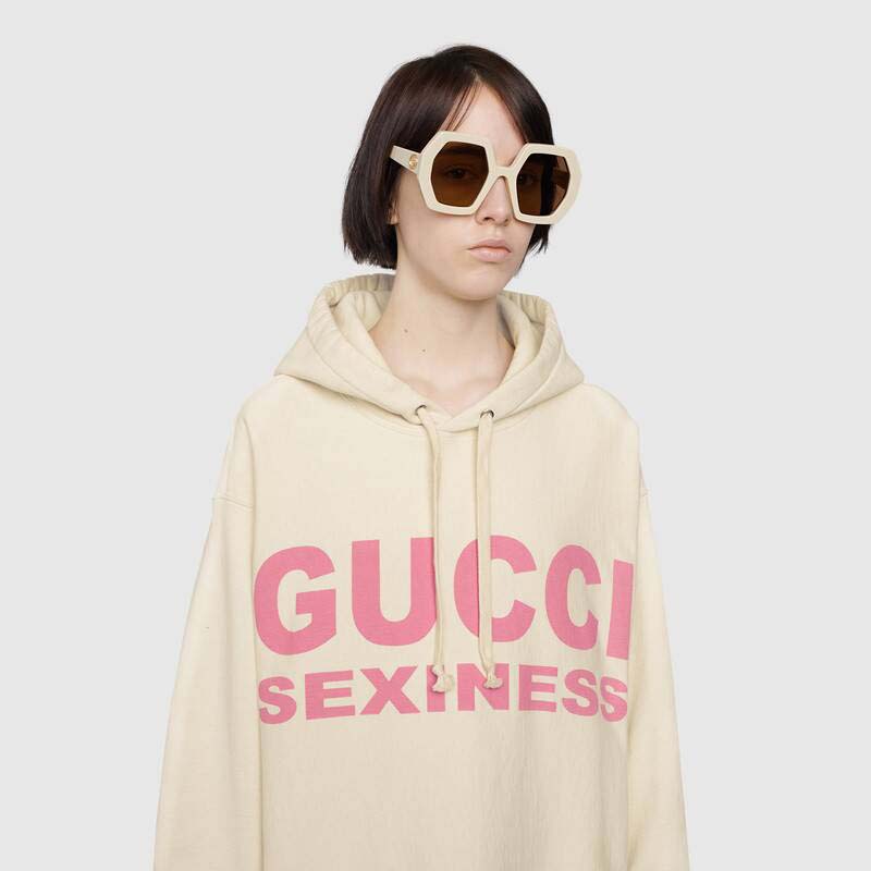 G*u*i women sexiness print sweatshirt washed off-white light felted cotton jersey