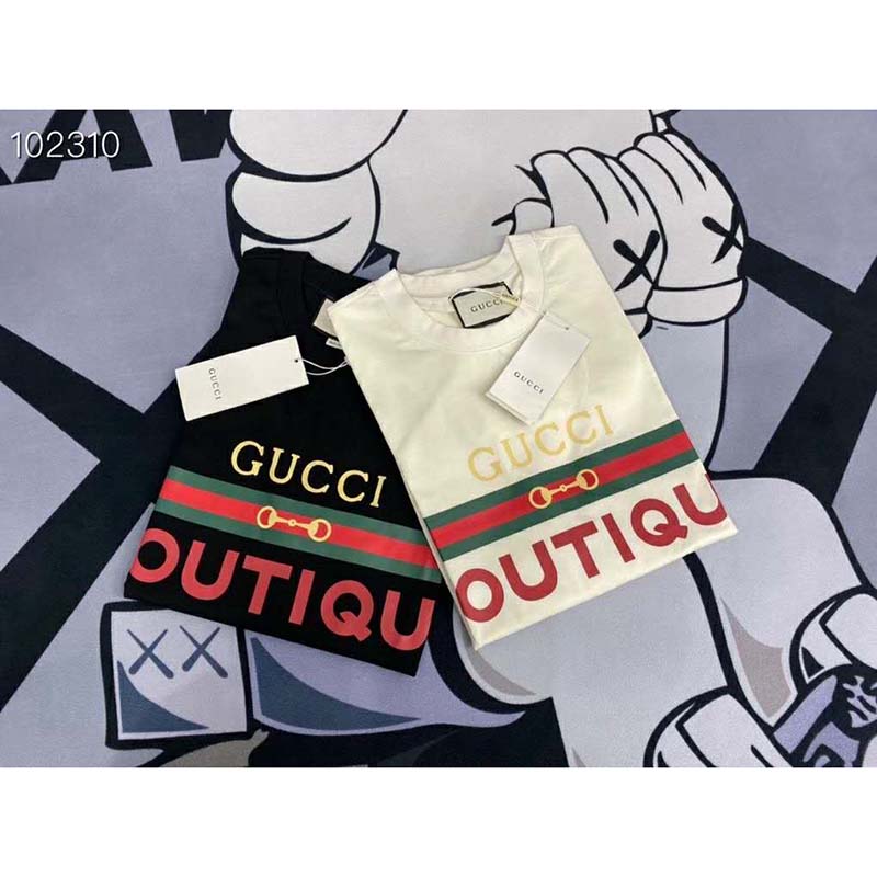 G*u*i women’s G*u*i boutique print t-shirt off-white cotton jersey
