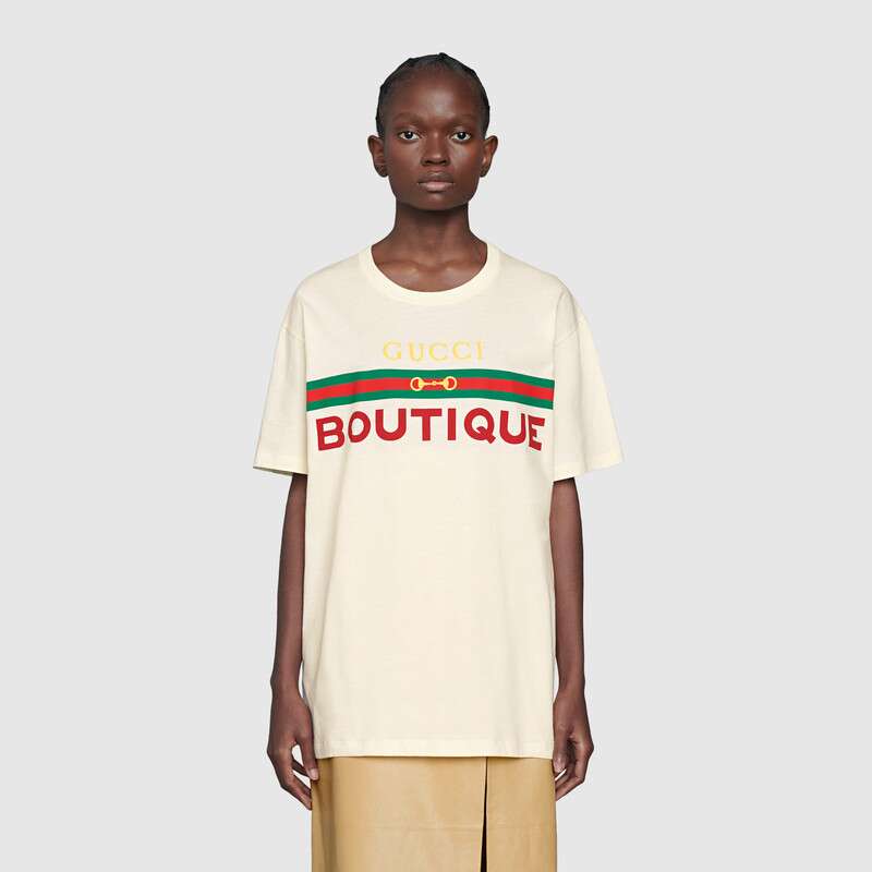 G*u*i women’s G*u*i boutique print t-shirt off-white cotton jersey