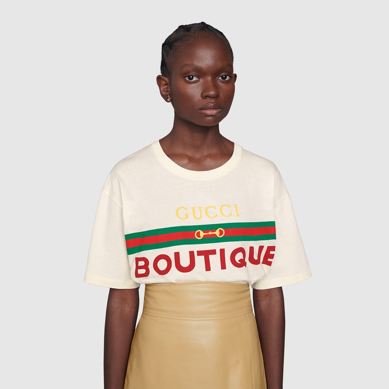 G*u*i women’s G*u*i boutique print t-shirt off-white cotton jersey
