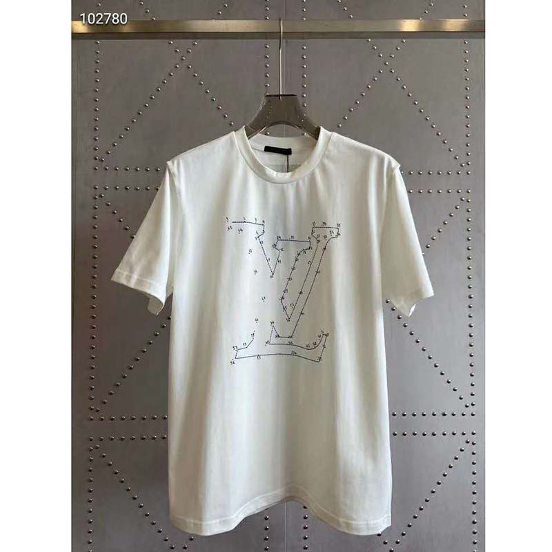 Louis Vuitton LV Men LV Stitch Print Embroidered T-Shirt Regular Fit Cotton-White