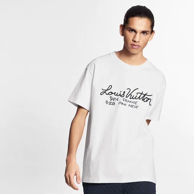 Louis Vuitton LV Men Pont Neuf Signature Print & Embroidery T-Shirt