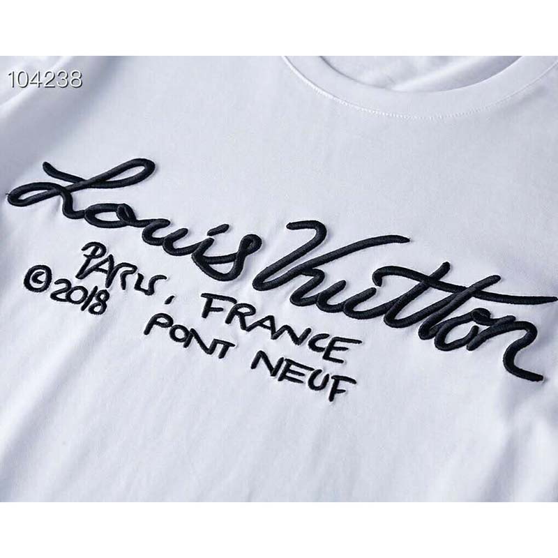 Louis Vuitton LV Men Pont Neuf Signature Print & Embroidery T-Shirt