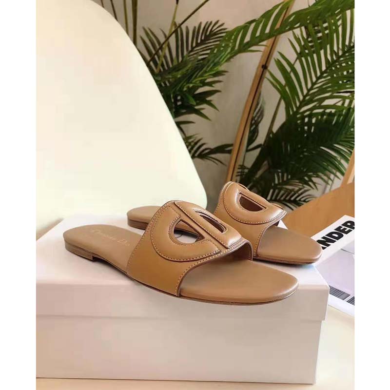 Dior Women D-Club Mule Camel Calfskin Leather ‘CD’ Signature
