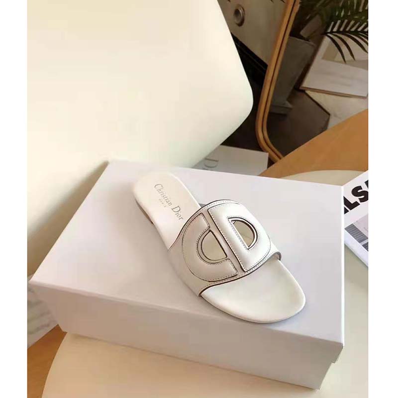 Dior Women D-Club Slide White Calfskin Leather ‘CD’ Signature